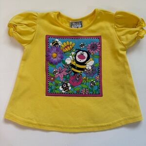 Zoodles Yellow girls top Bee pop up Flower size 18mo embroidery rhinestones
